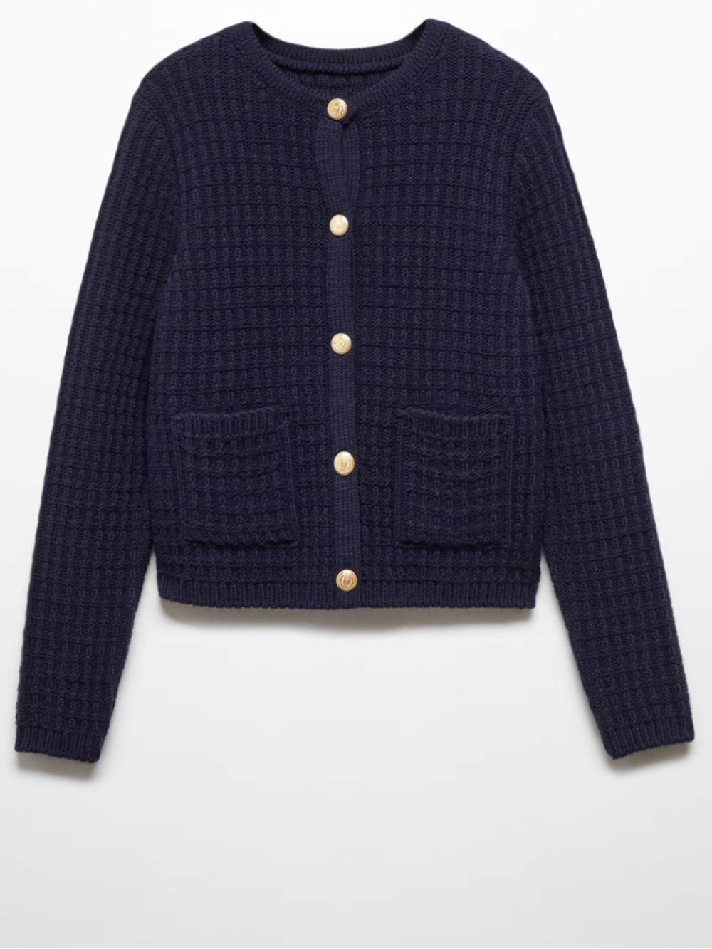 Mango NWT navy button knit front pocket cardigan lady jacket sz xs preppy